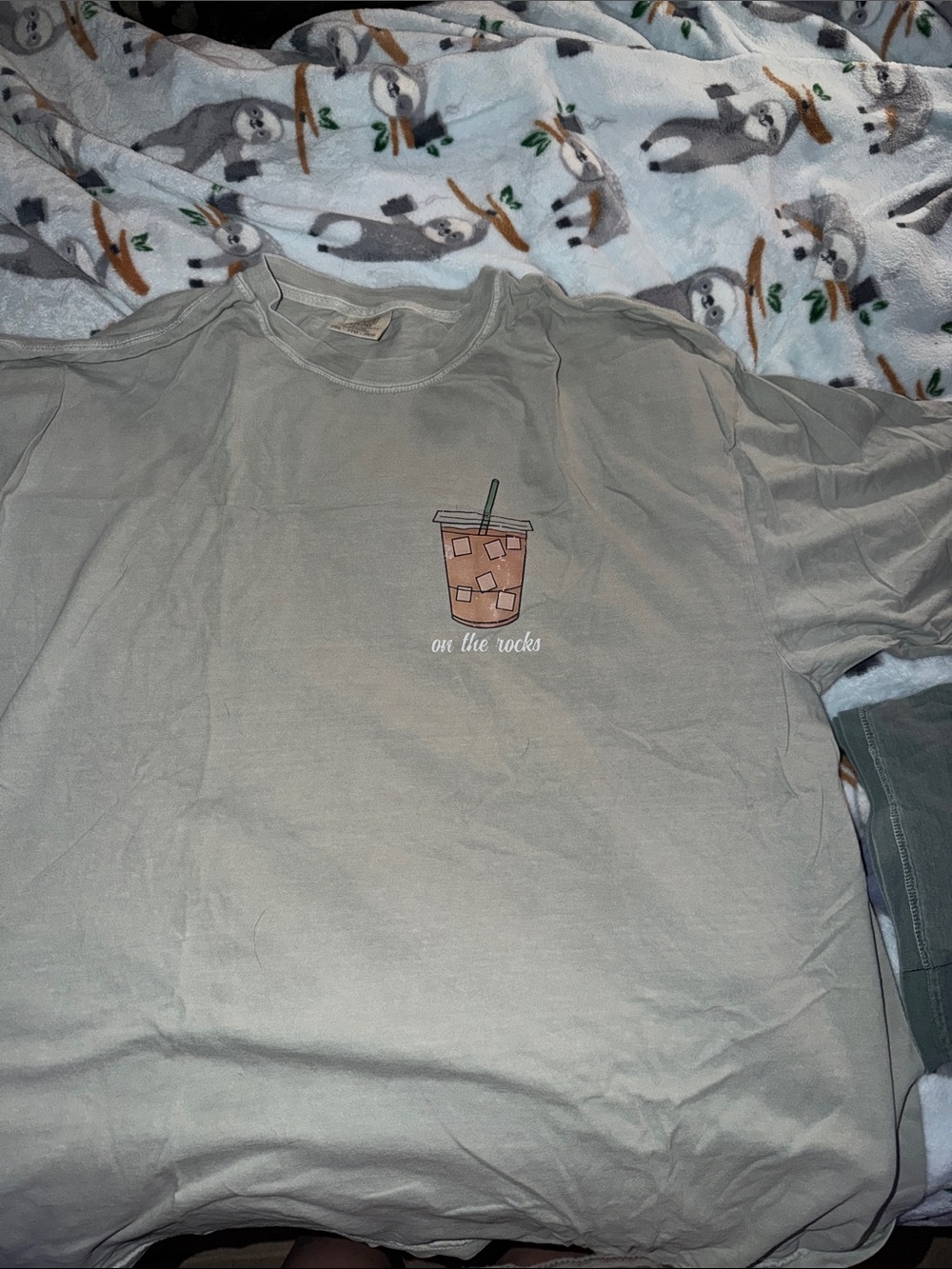 Comfort Colors Short Sleeve Tee with Iced Drink Graphic - Sage Green